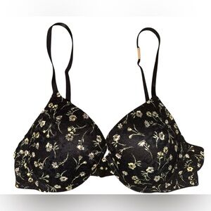 PINK Victoria’s Secret NWT Wear Everywhere PushUp Bra, Black Gold Floral, 36B